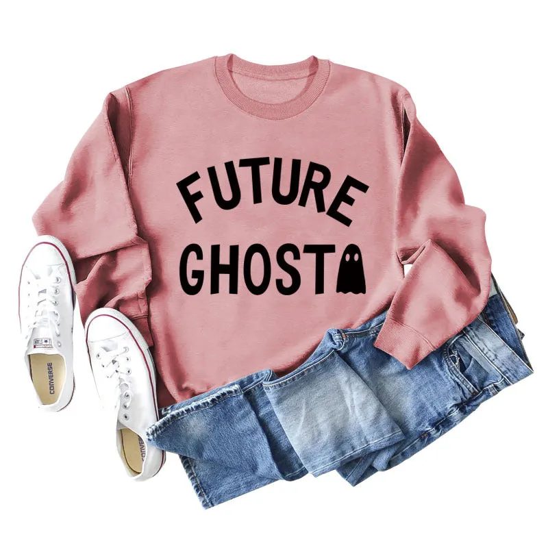 SPOT FUTURE GHOST GHOST LETTER LOOSE LONG SLEEVES PLUS SIZE SWEATSHIRT WOMAN