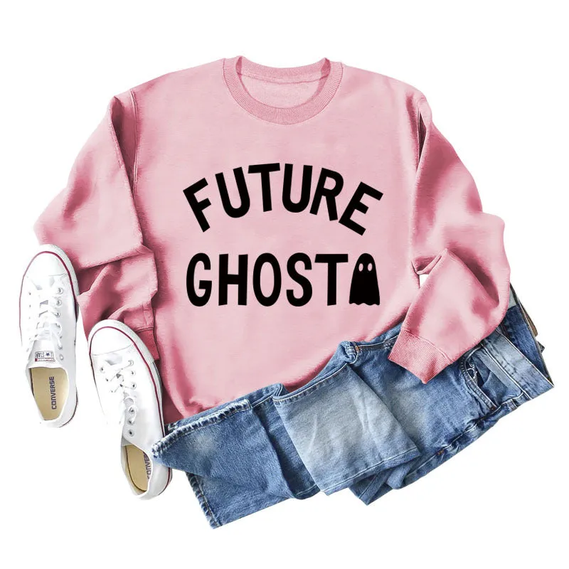 SPOT FUTURE GHOST GHOST LETTER LOOSE LONG SLEEVES PLUS SIZE SWEATSHIRT WOMAN