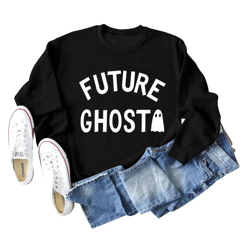 SPOT FUTURE GHOST GHOST LETTER LOOSE LONG SLEEVES PLUS SIZE SWEATSHIRT WOMAN
