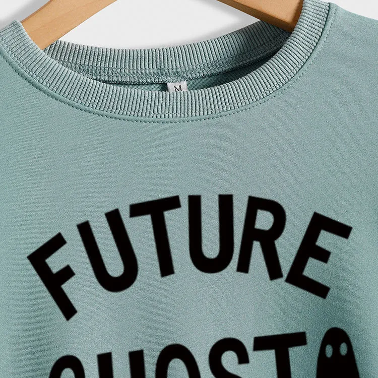 SPOT FUTURE GHOST GHOST LETTER LOOSE LONG SLEEVES PLUS SIZE SWEATSHIRT WOMAN