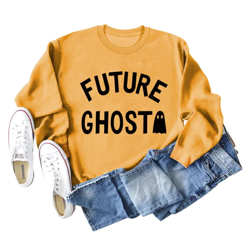 SPOT FUTURE GHOST GHOST LETTER LOOSE LONG SLEEVES PLUS SIZE SWEATSHIRT WOMAN