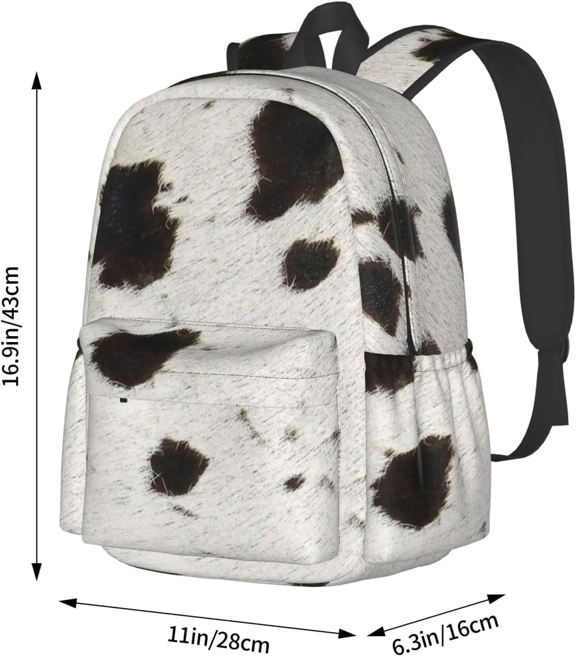 Spotty cowhide black and white fur Backpack Casual Laptop Backpack Large Capacity Double Shoulder Bag Travel Daypack For Women Men