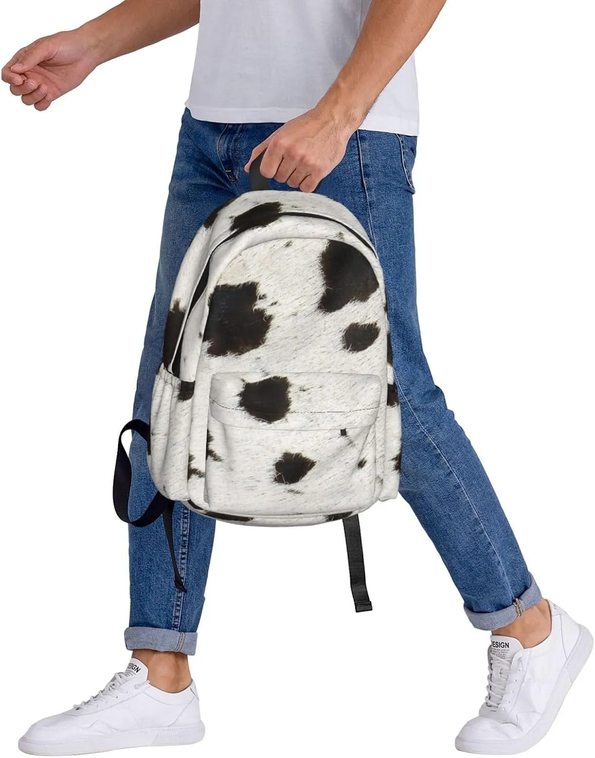 Spotty cowhide black and white fur Backpack Casual Laptop Backpack Large Capacity Double Shoulder Bag Travel Daypack For Women Men