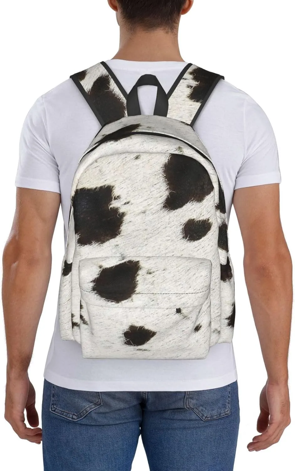 Spotty cowhide black and white fur Backpack Casual Laptop Backpack Large Capacity Double Shoulder Bag Travel Daypack For Women Men