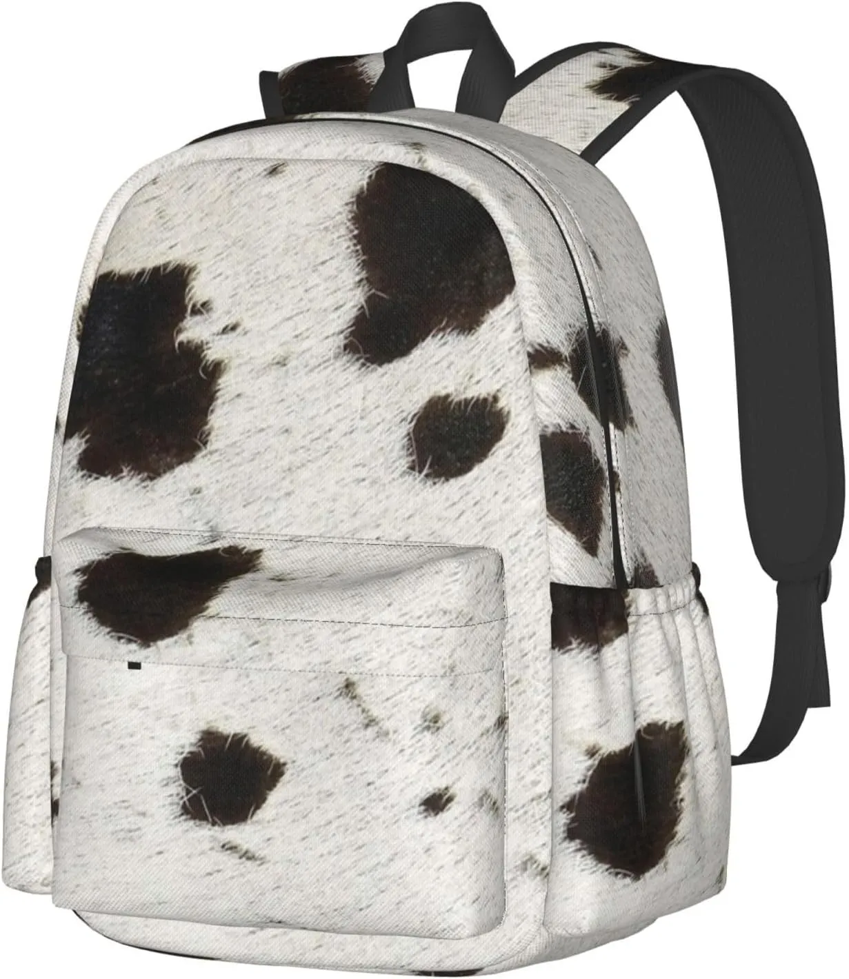 Spotty cowhide black and white fur Backpack Casual Laptop Backpack Large Capacity Double Shoulder Bag Travel Daypack For Women Men