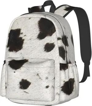 Spotty cowhide black and white fur Backpack Casual Laptop Backpack Large Capacity Double Shoulder Bag Travel Daypack For Women Men