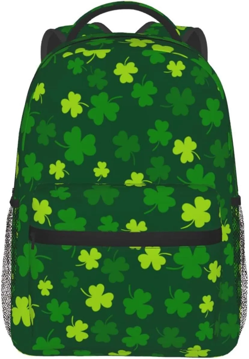 St Patrick's Day Shamrock Backpack Casual Laptop Backpack Lightweight Double Shoulder Bag Travel Daypack For Women Men