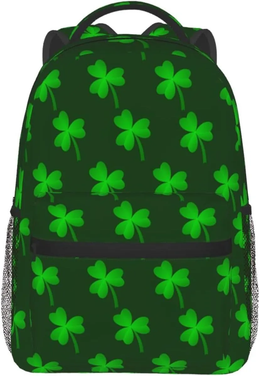 St Patrick's Day shamrock four leaf Backpack Casual Laptop Backpack Lightweight Double Shoulder Bag Travel Daypack For Women Men