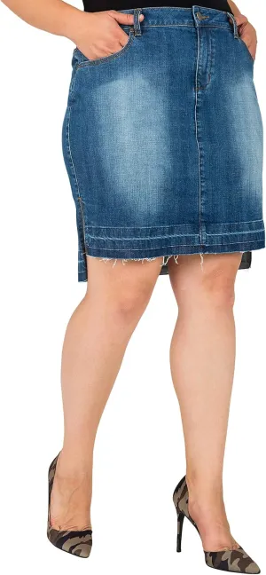 Standards & Practices Plus Size Women's High Low Released Hem Denim Mini Skirt