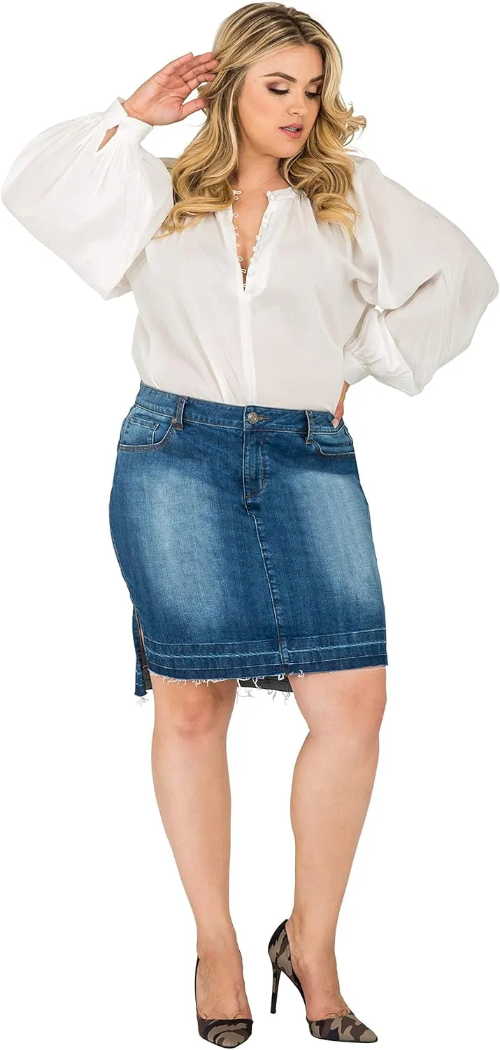 Standards & Practices Plus Size Women's High Low Released Hem Denim Mini Skirt