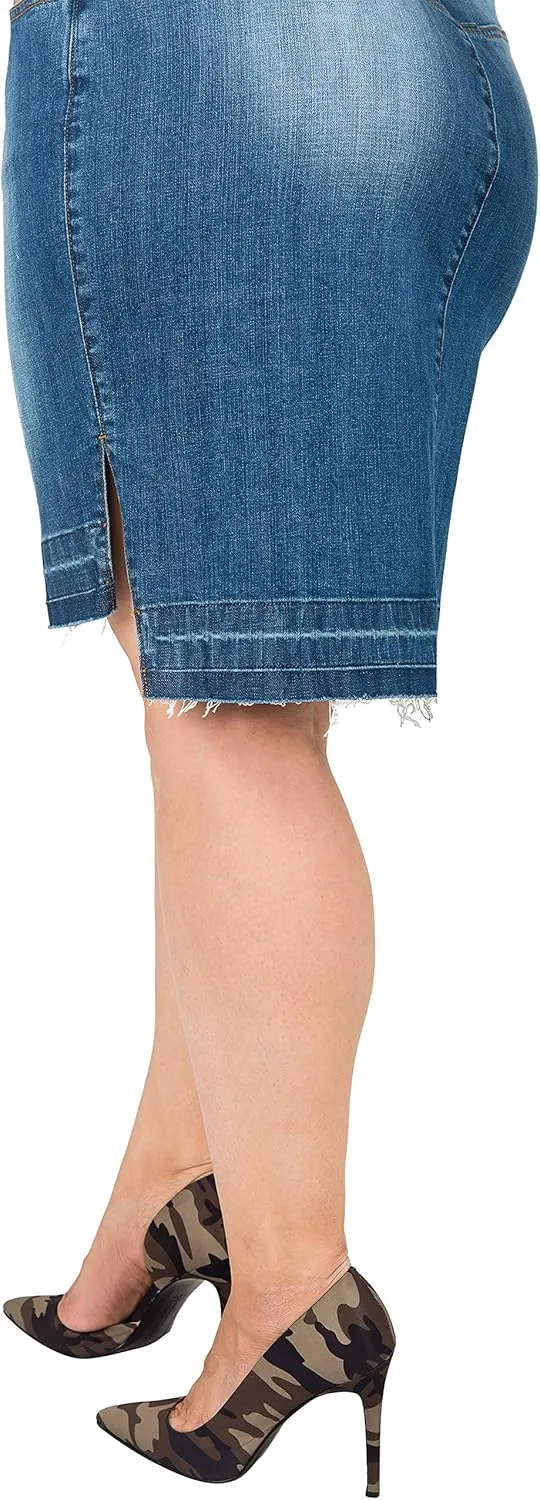 Standards & Practices Plus Size Women's High Low Released Hem Denim Mini Skirt