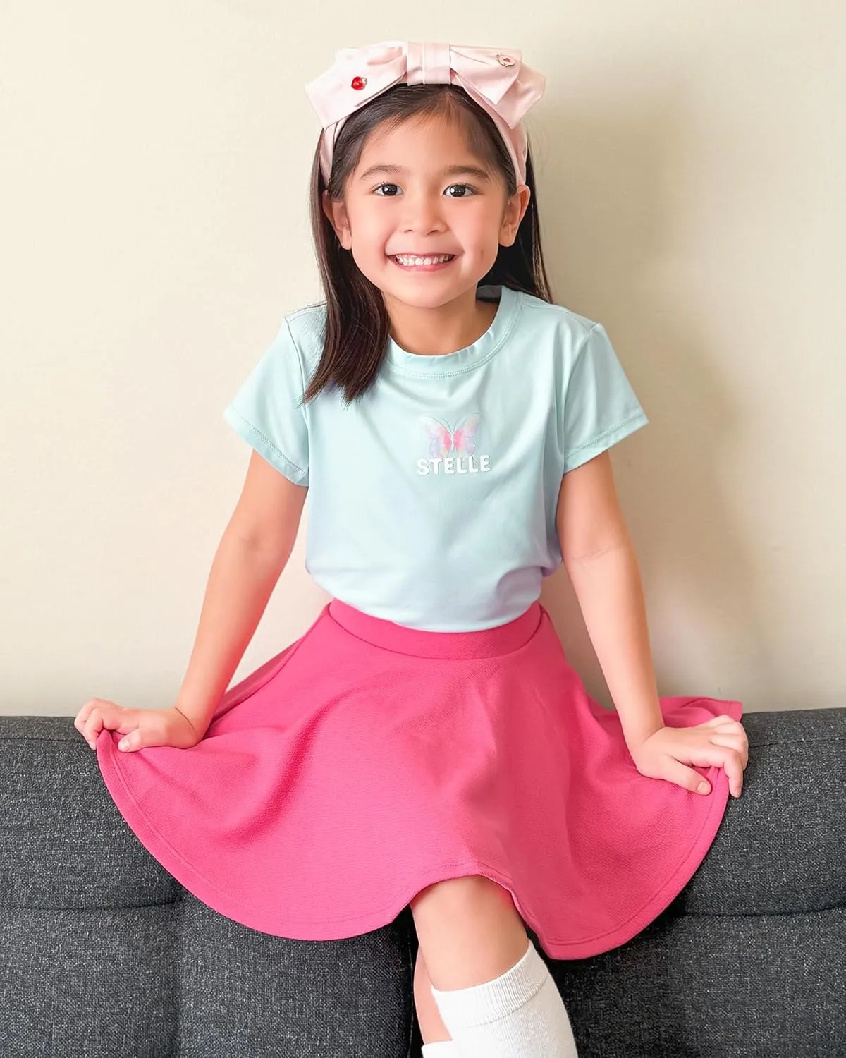 Stelle Girls Skirt Casual Flare Plain Pleated Stretch Waist Skater Skirts Uniform Skorts with Built in Shorts 5-15 Years