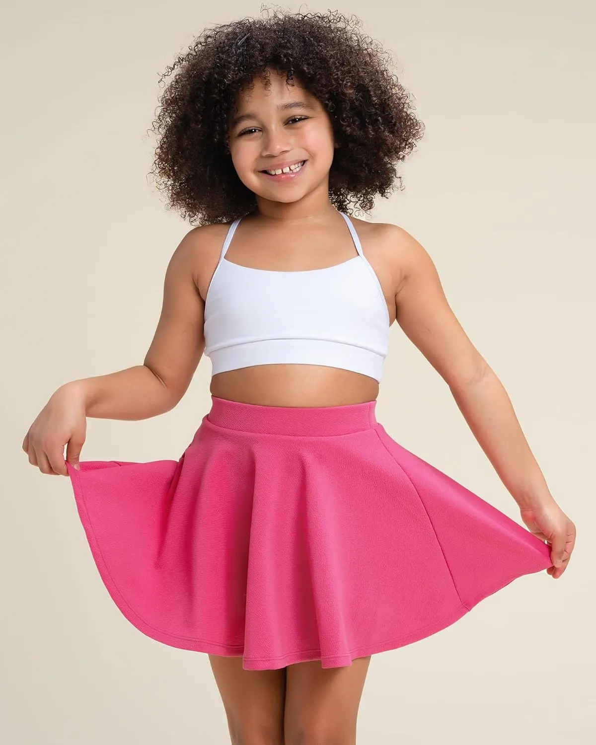 Stelle Girls Skirt Casual Flare Plain Pleated Stretch Waist Skater Skirts Uniform Skorts with Built in Shorts 5-15 Years