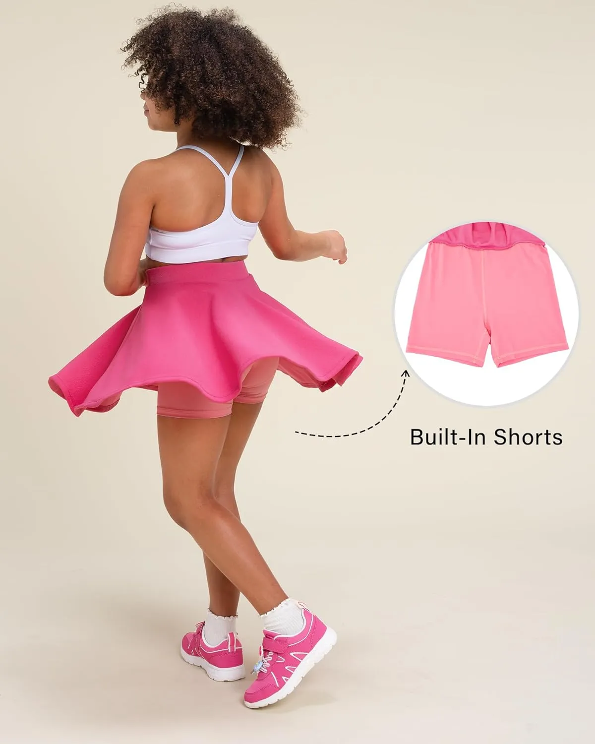 Stelle Girls Skirt Casual Flare Plain Pleated Stretch Waist Skater Skirts Uniform Skorts with Built in Shorts 5-15 Years