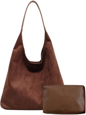 Suede Bag Slouchy Tote Bag Faux Suede Boho Bags for Women Office Brown Shoulder Bag