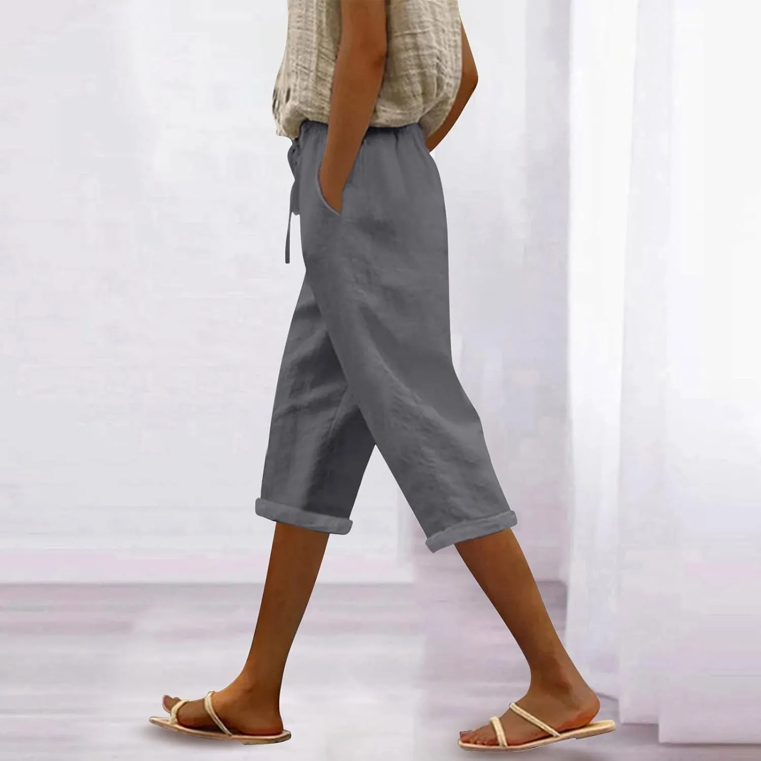 Summer High Waisted Cotton Linen Palazzo Pants Wide Leg 2024 Lounge Pant Trousers Plus Size Palazzo Pants for Women
