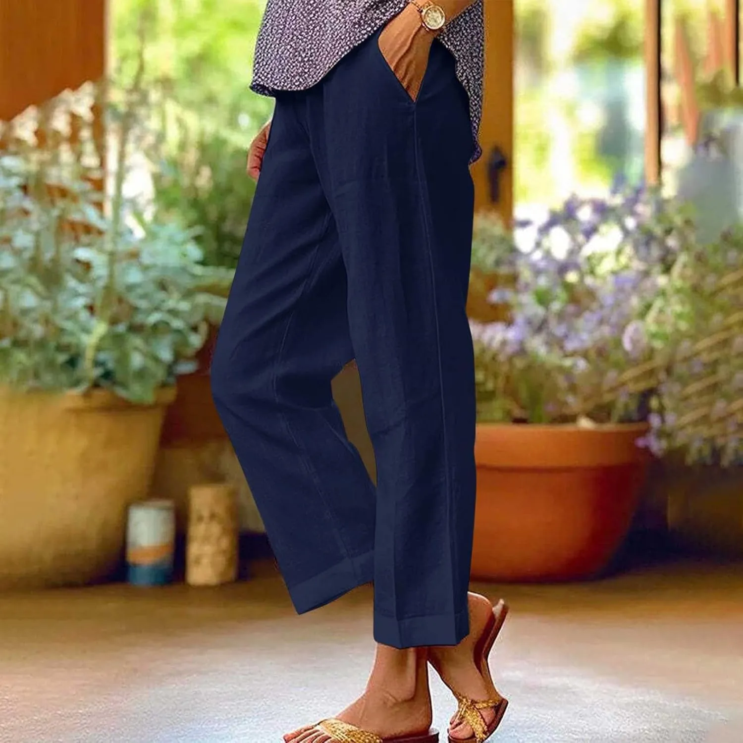 Summer Linen Pants for Women Loose Wide Leg Pants Comfy Stretch Trousers 2025 Baggy Plus Size Slacks with Pockets