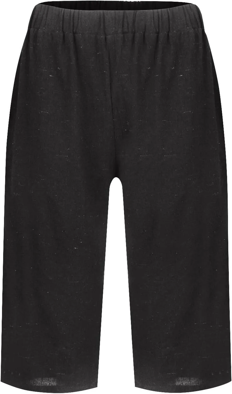 Summer Shorts for Women Elastic High Waisted Linen Pedal Pushers with Pockets Business Casual Cropped Work Pants
