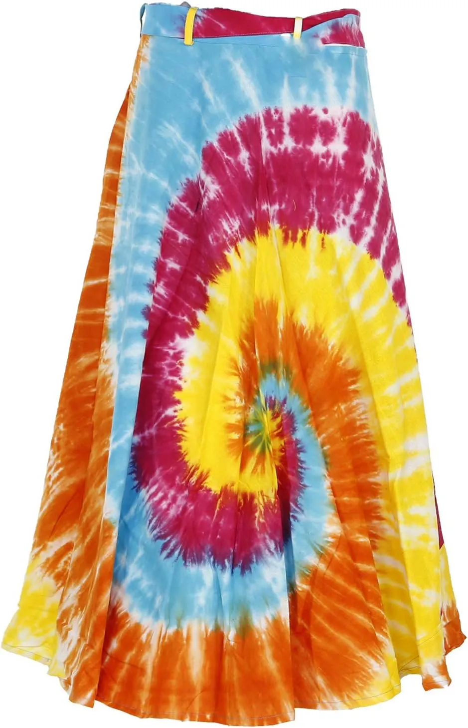 Sunshine Joy Hippie Wrap Skirt with Hidden Zippered Waist Pocket - Rainbow Tie Dye