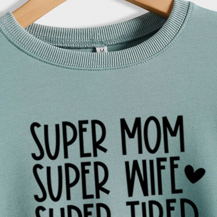 SUPER MOM SUPER WIFE LETTERS HEART BASE LONGSLEEVE DRESS WOMEN