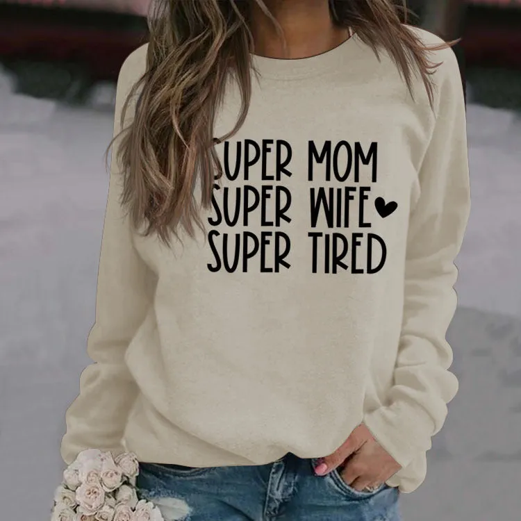 SUPER MOM SUPER WIFE LETTERS HEART BASE LONGSLEEVE DRESS WOMEN