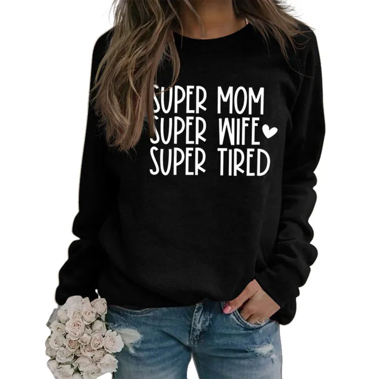 SUPER MOM SUPER WIFE LETTERS HEART BASE LONGSLEEVE DRESS WOMEN