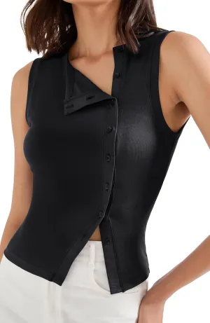 SUUKSESS Women Button Down Tank Top Sleeveless Summer Casual Vest Business Work Fitted Shirt