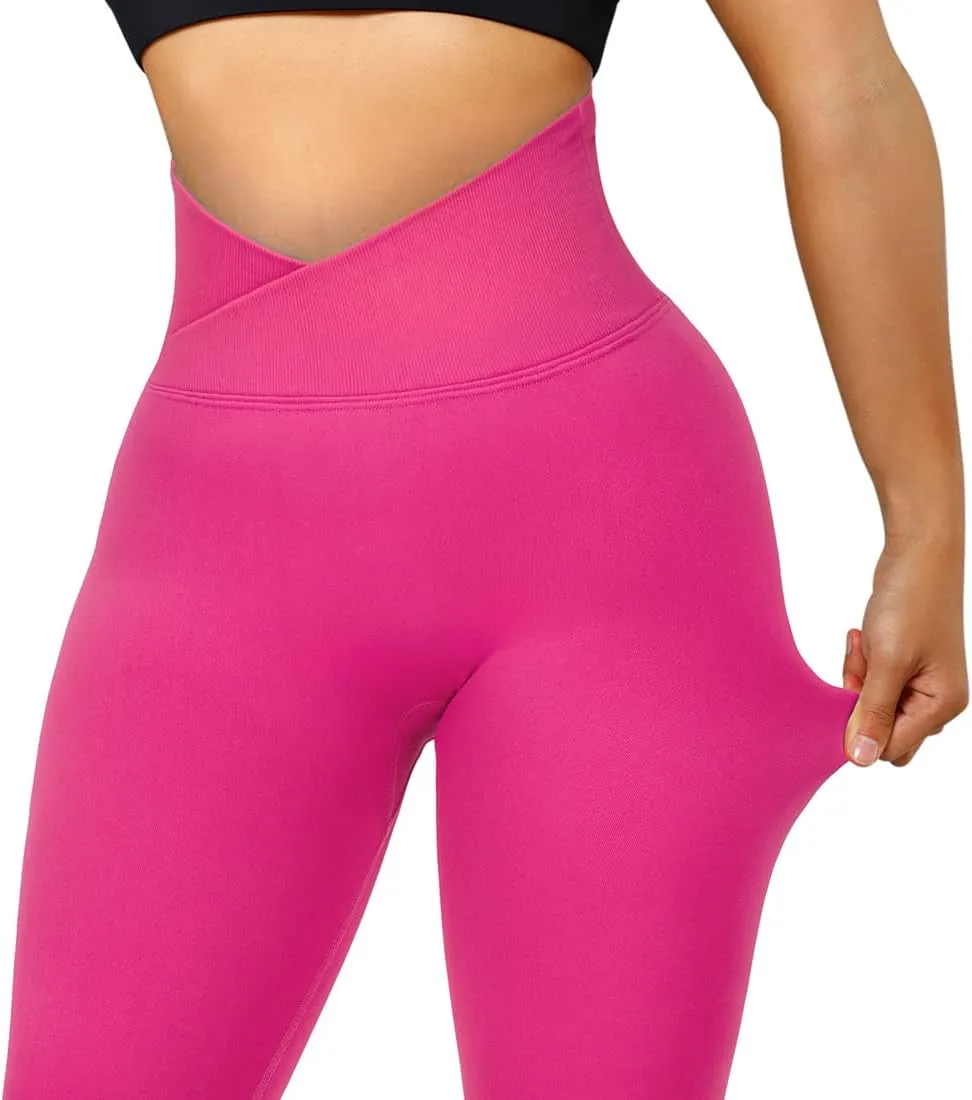 SUUKSESS Women Crossover Seamless Leggings Butt Lifting High Waisted Workout Yoga Pants