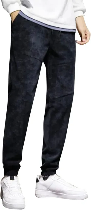 SUWBMHWE Men Joggers Pants, Mens Casual Harlan Pants Lace-up Track Cuff Solid Color Workout Pants with Pocket