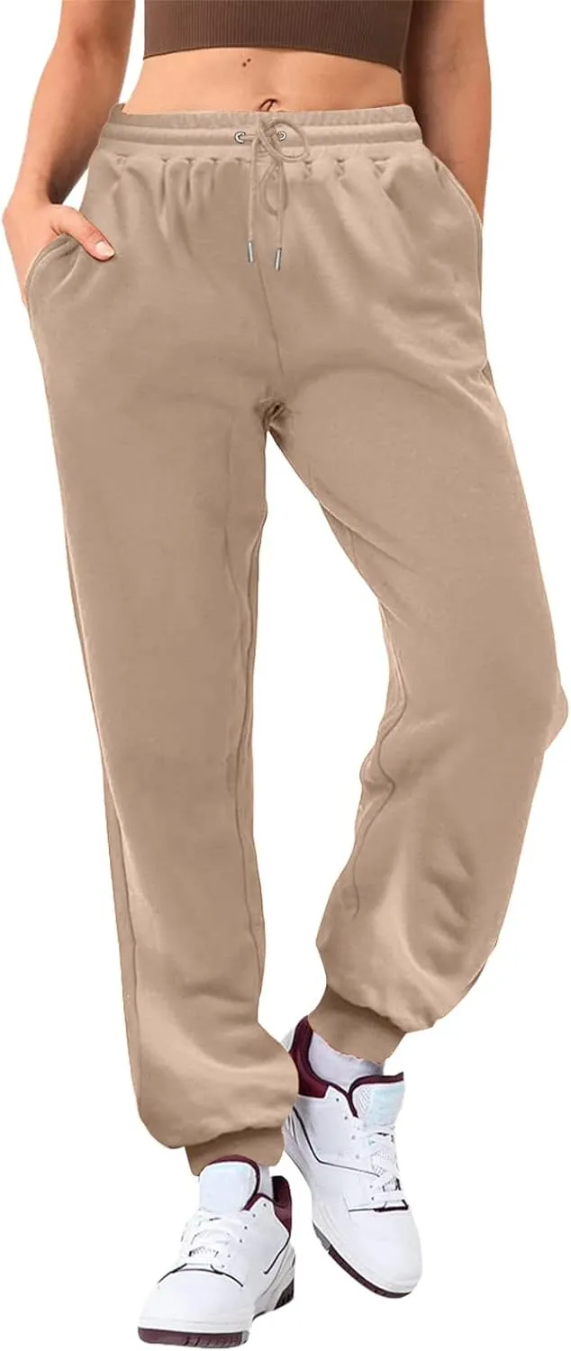 Sweatpants for Tall Women Drawstring High Waist Lounge Jogger Pants Solid Color Baggy Lightweight Comfy Trousers with Pocket