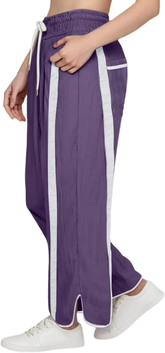 Sweatpants Women Stripe Plus Size Drawstring High Waist Casual Palazzo Pants Straight Wide Leg Trousers with Pocket