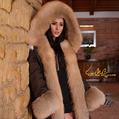 Tatyana, High Fashion Real Gold Fox Fur Parka Collar and Cuff