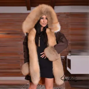 Tatyana, High Fashion Real Gold Fox Fur Parka Collar and Cuff