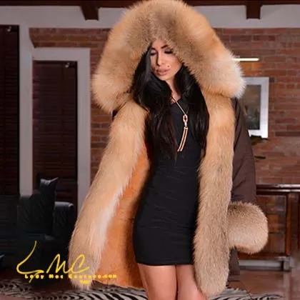 Tatyana, High Fashion Real Gold Fox Fur Parka Collar and Cuff