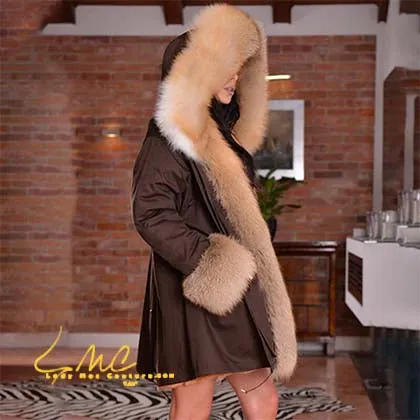 Tatyana, High Fashion Real Gold Fox Fur Parka Collar and Cuff