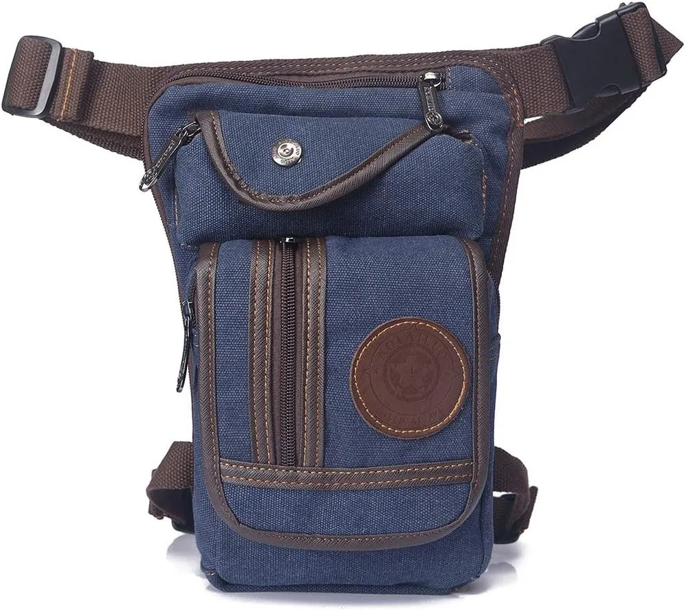 Thigh Drop Leg Bag for Men Women Waist Pack Fanny Pack Tactical Military Motorcycle Rider Multi-pocket Waist Bags Mens Travel Hiking Climbing Cycling Outdoors Fanny Pouch Daypack Blue
