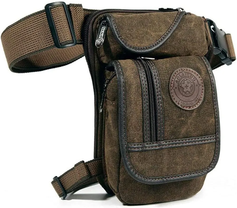 Thigh Drop Leg Bag for Men Women Waist Pack Fanny Pack Tactical Military Motorcycle Rider Multi-pocket Waist Bags Mens Travel Hiking Climbing Cycling Outdoors Fanny Pouch Daypack Coffee