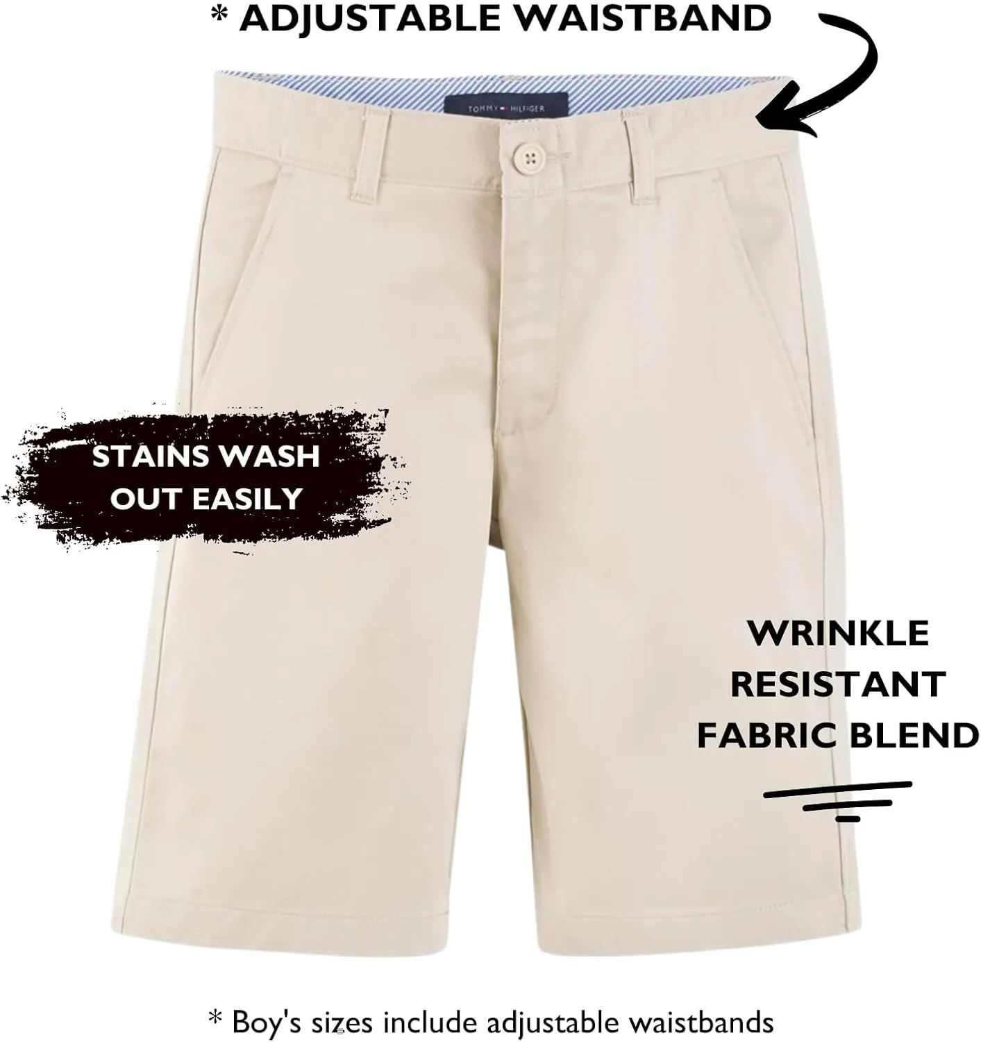 Tommy Hilfiger Boys' Flat Front Twill Blend Shorts School Uniform Clothes For Little Or Big with Husky and Slim Sizes
