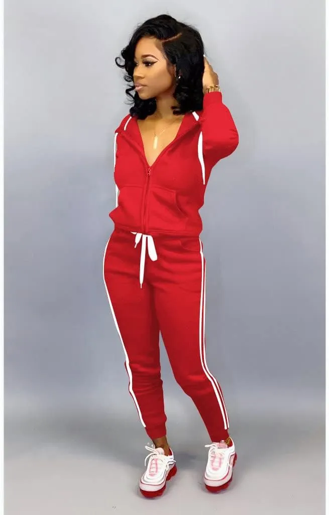 TOPSRANI Womens Two Piece Outfits Casual Sweatsuits Solid Tracksuit Jogging Sweat Suits Matching Jogger Hoodie Pants Set