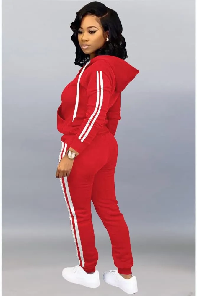 TOPSRANI Womens Two Piece Outfits Casual Sweatsuits Solid Tracksuit Jogging Sweat Suits Matching Jogger Hoodie Pants Set
