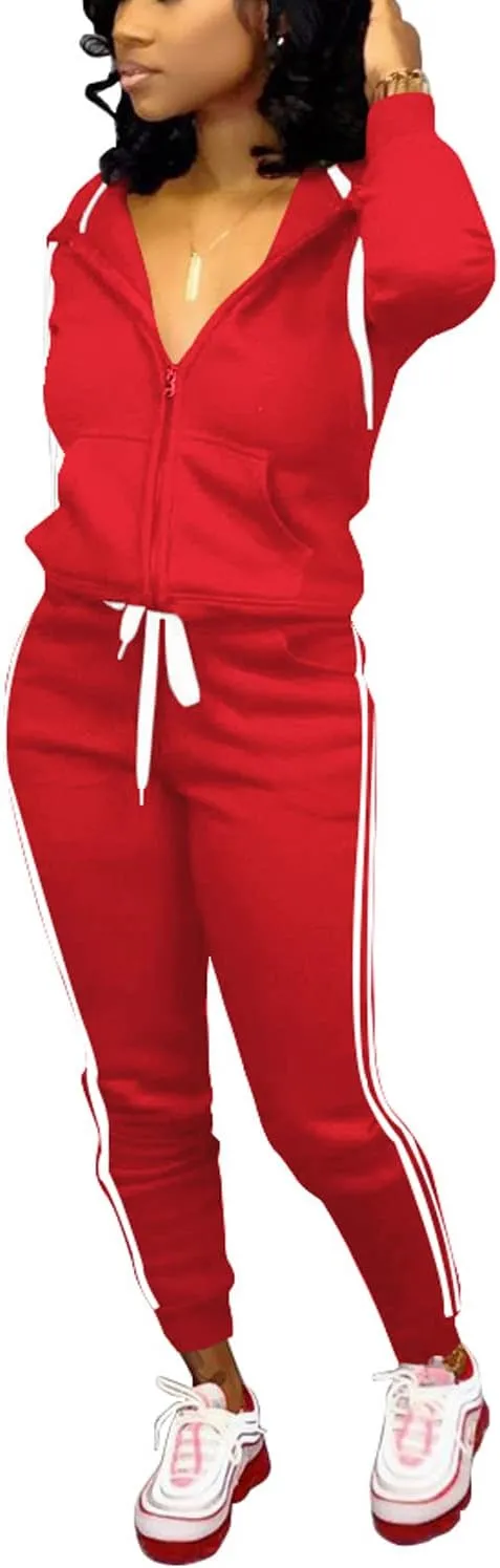 TOPSRANI Womens Two Piece Outfits Casual Sweatsuits Solid Tracksuit Jogging Sweat Suits Matching Jogger Hoodie Pants Set