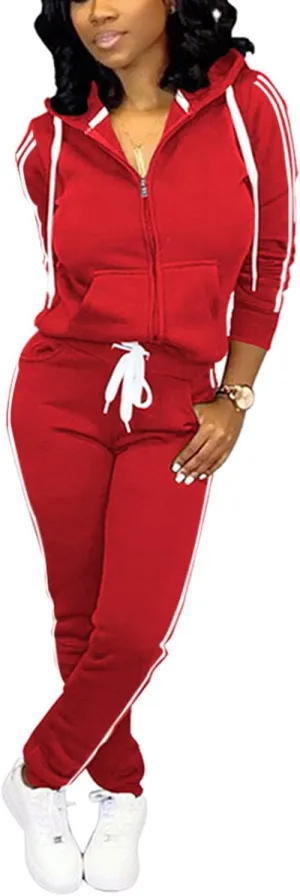 TOPSRANI Womens Two Piece Outfits Casual Sweatsuits Solid Tracksuit Jogging Sweat Suits Matching Jogger Hoodie Pants Set