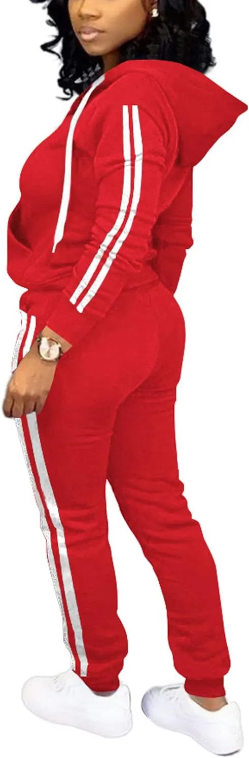 TOPSRANI Womens Two Piece Outfits Casual Sweatsuits Solid Tracksuit Jogging Sweat Suits Matching Jogger Hoodie Pants Set