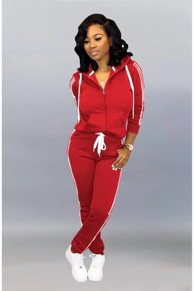 TOPSRANI Womens Two Piece Outfits Casual Sweatsuits Solid Tracksuit Jogging Sweat Suits Matching Jogger Hoodie Pants Set