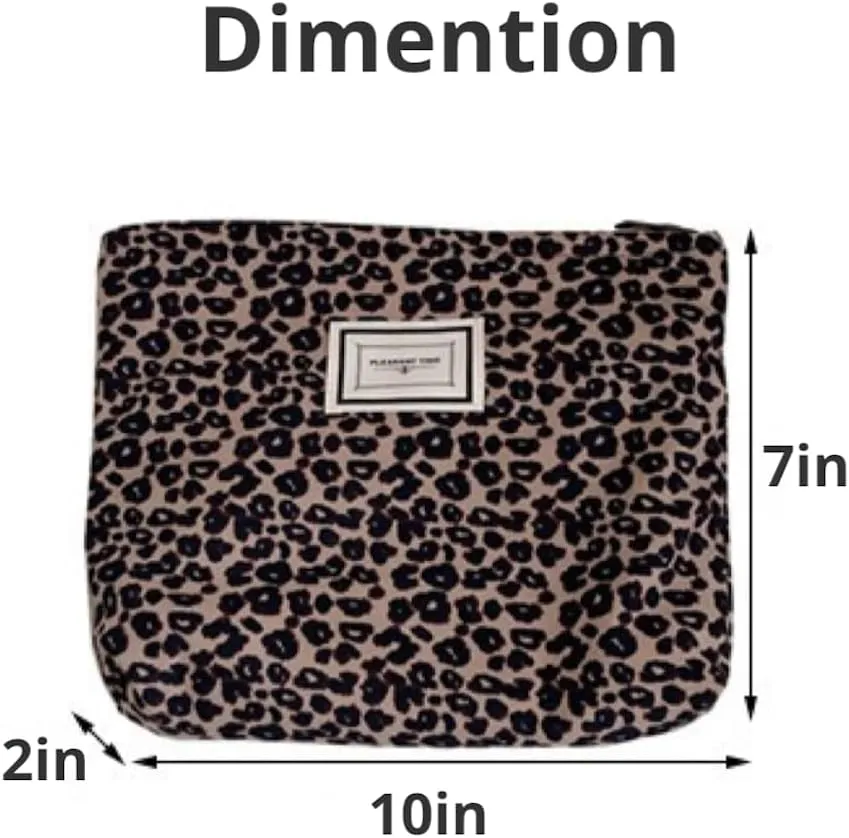 Travel Checkered Makeup Bag, Corduroy Cosmetic Bag for Purse, Small Cosmetic Zipper Pouch Cute Travel Checkered Makeup Bag Gift for Women,Girls (beige leopard)