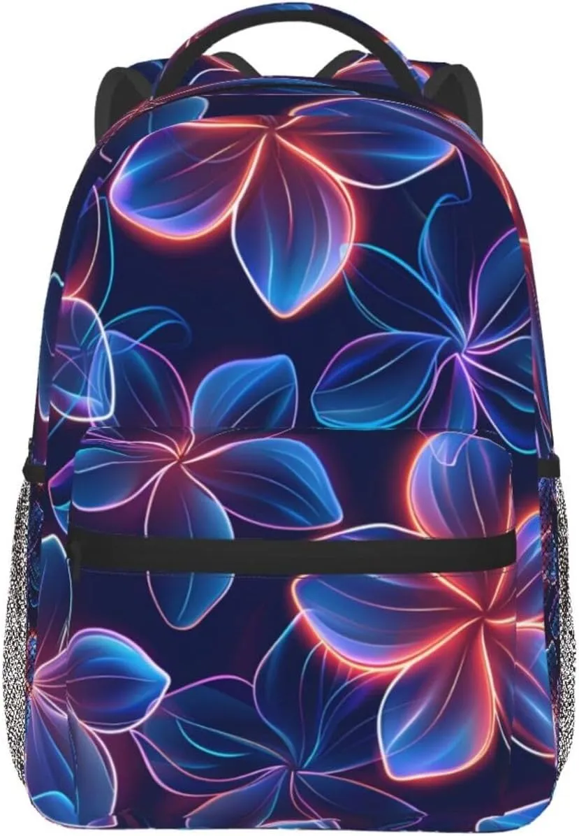 Tropical Hawaii Neon Flowers Backpack Lightweight Laptop Backpack Casual Daypack Travel Double Shoulder Bag For Women Men