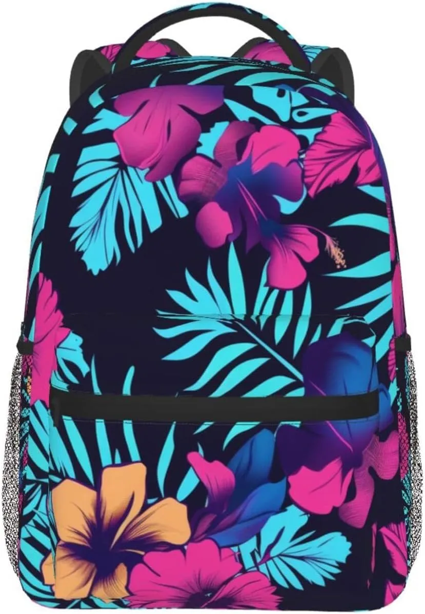 Tropical Hawaiian Neon Palm Leaves Backpack Lightweight Laptop Backpack Casual Daypack Travel Double Shoulder Bag For Women Men