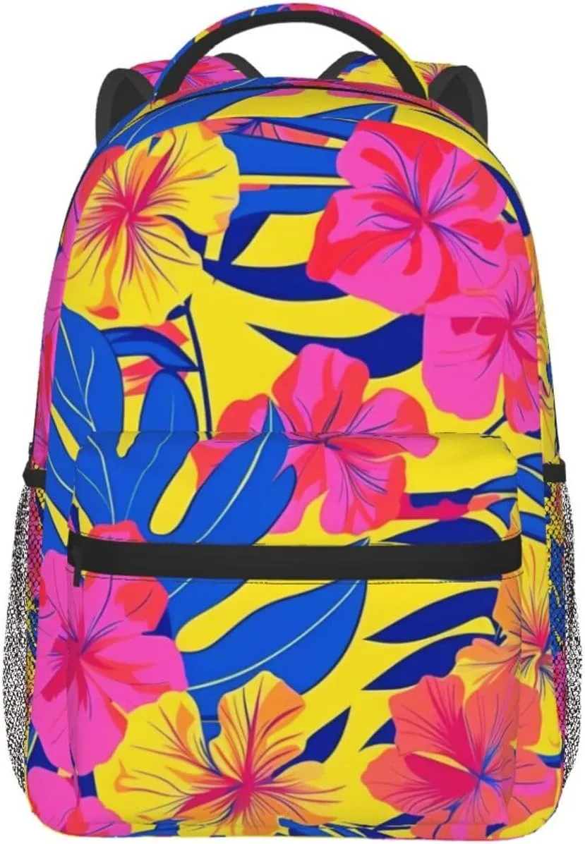 Tropical Hawaiian Neon Palm Leaves Backpack Lightweight Laptop Backpack Casual Daypack Travel Double Shoulder Bag For Women Men