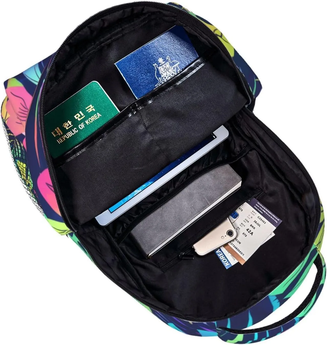 Tropical Hawaiian Neon Palm Leaves Backpack Lightweight Laptop Backpack Casual Daypack Travel Double Shoulder Bag For Women Men