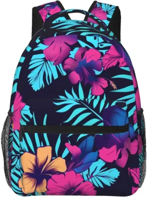 Tropical Hawaiian Neon Palm Leaves Backpack Lightweight Laptop Backpack Casual Daypack Travel Double Shoulder Bag For Women Men